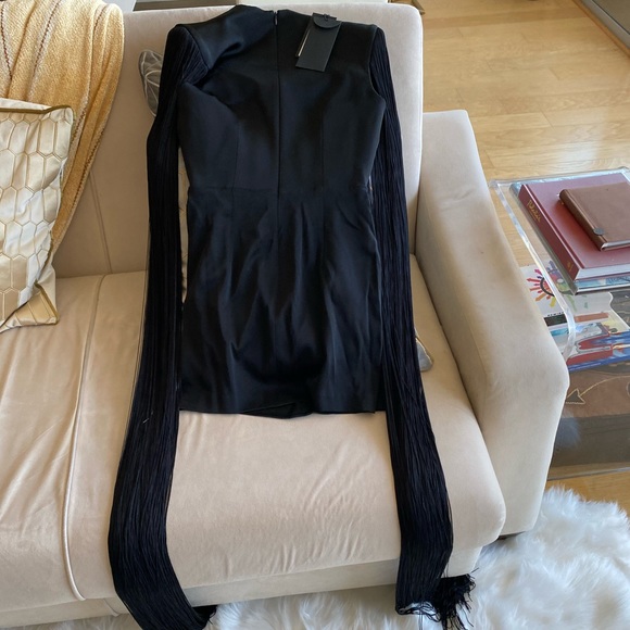 ALEX RUCHED FRINGE OVERLAY MINI DRESS Size Medium - Picture 6 of 12